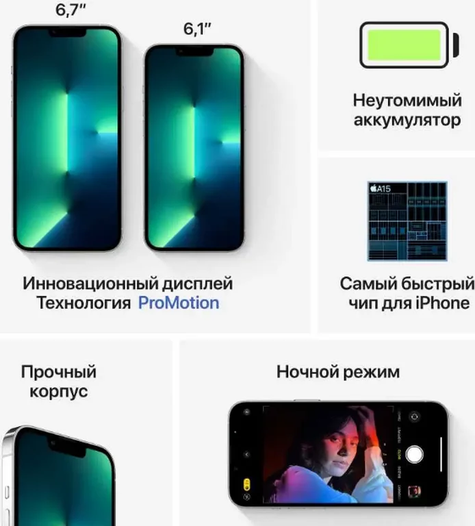 Смартфон Мобильный телефон Apple iPhone 13 Pro (1 Tb, серебристый MLWF3RU/A)